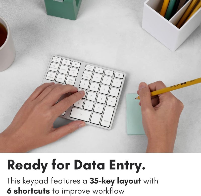 MACALLY Bluetooth Number Pad for Laptop - Rechargeable Wireless Numeric Keypad - Slim 35 Key Wireless Number Pad for Data Entry, 10 Key Numpad Compatible with Mac, MacBook, iPad, PC Desktop, Windows - Image 2